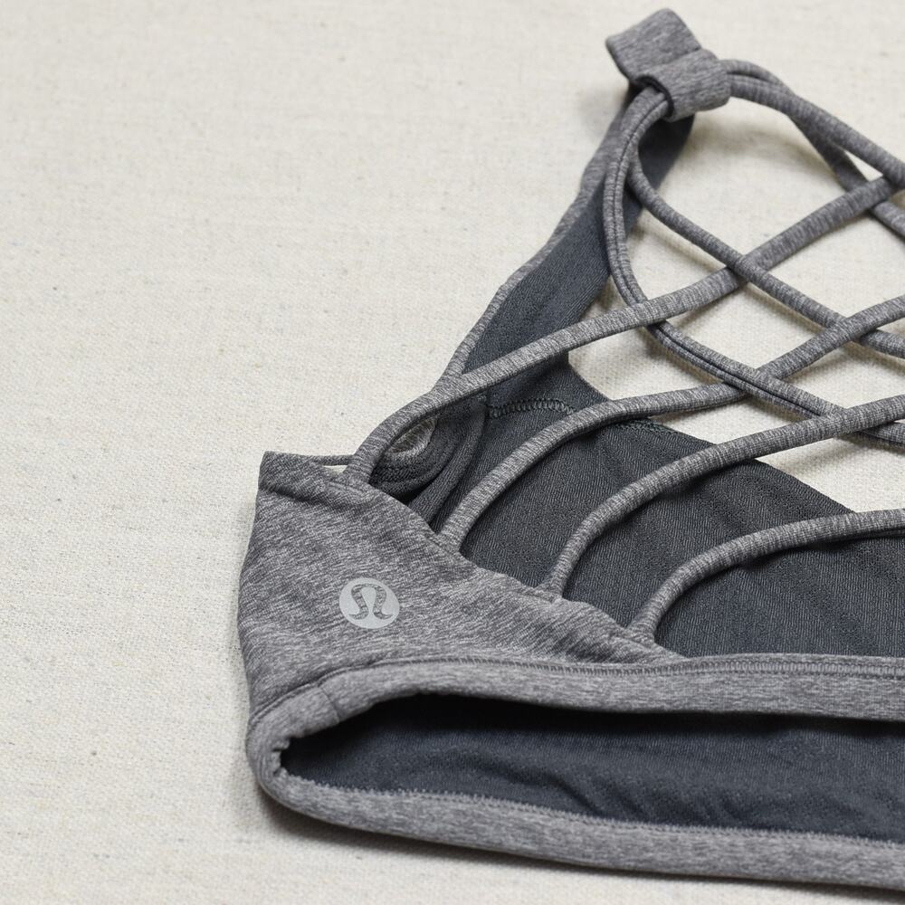 Lululemon Women Sport Bra Crew Neck Solid Top Polyester Gray Size 4 Gym Workout - Picture 7 of 8